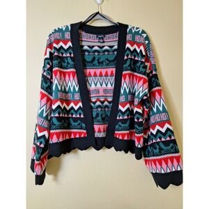 Rue‎ 21 Christmas Ugly Sweater Cardigan Size XL Holiday Reindeer Pink Christmas